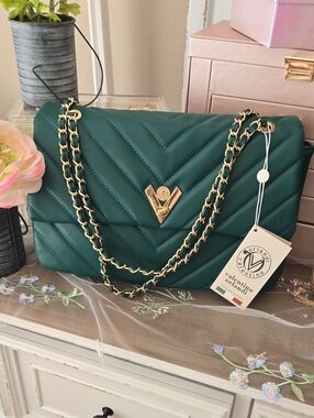 Authentic Valentino Orlandi Angel Emerald Forest Quilted Chain Shoulder Bag